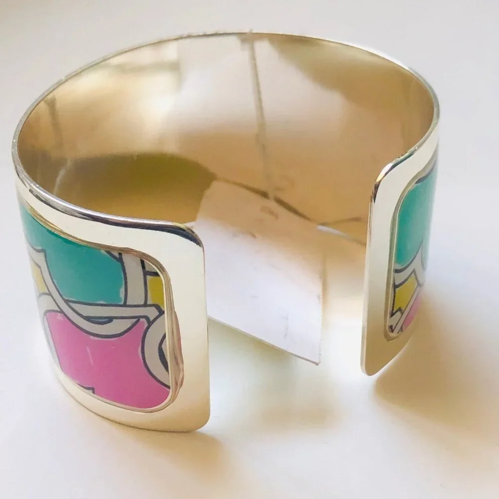 Brighton Multicolor Enamel Cuff Bracelet - Pink, Teal, Red, Yellow, Blue - Picture 3 of 6